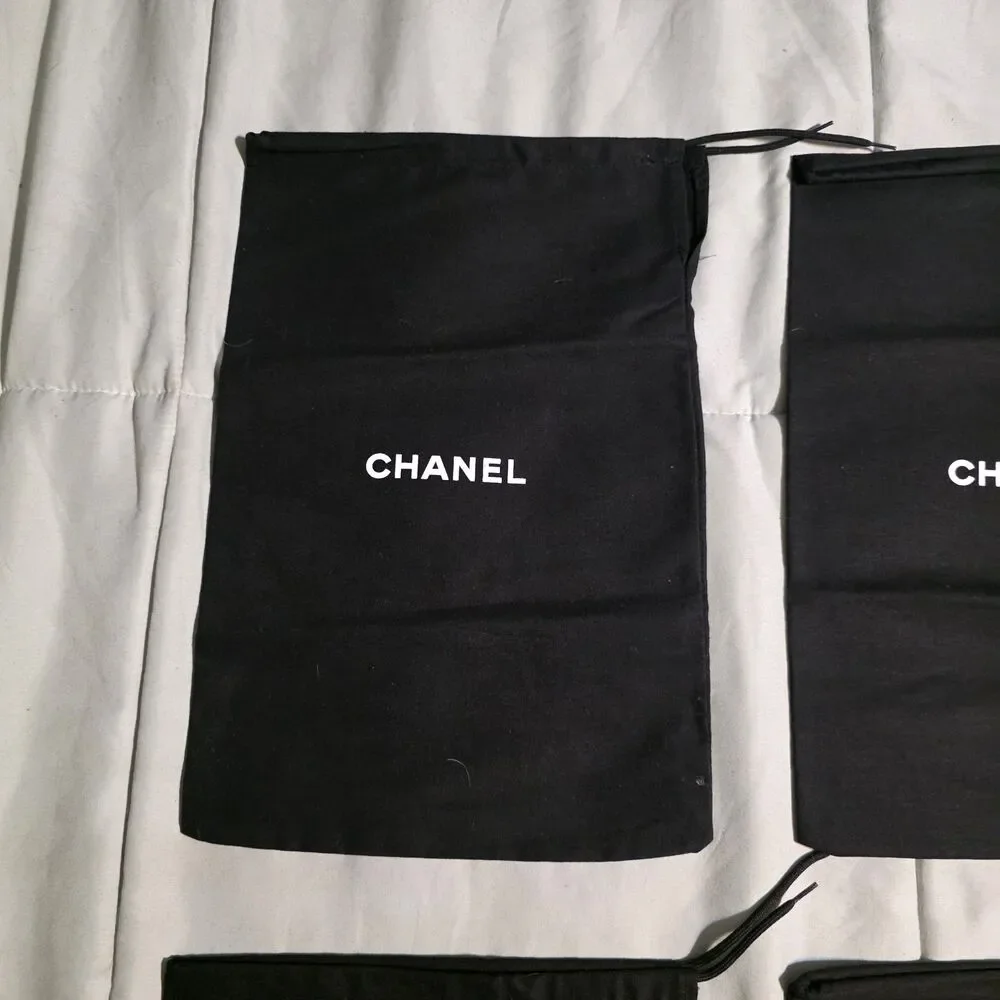 Authentic CHANEL Dust Bag Covers with Drawstrings Black Size 13X9.5 in Set Of 4